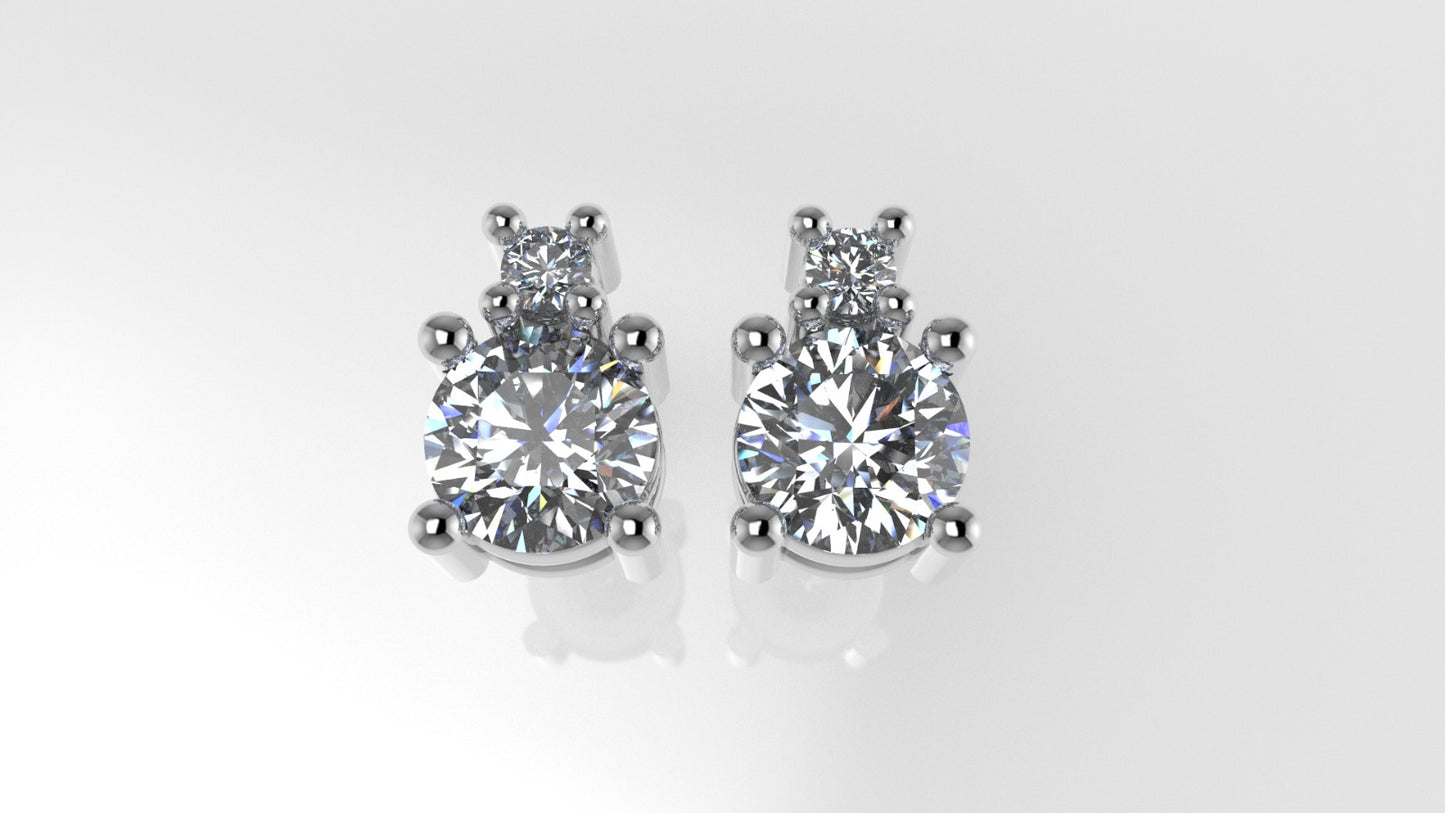14K Gold Earrings with 4 DIAMONDS VS1, "1.00ct" "STT: 4-Prong", Push Back