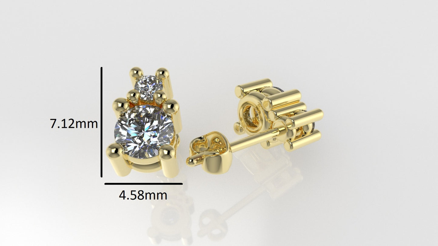14K Gold Earrings with 4 DIAMONDS VS1, "0.50ct" "STT: 4-Prong", Push Back