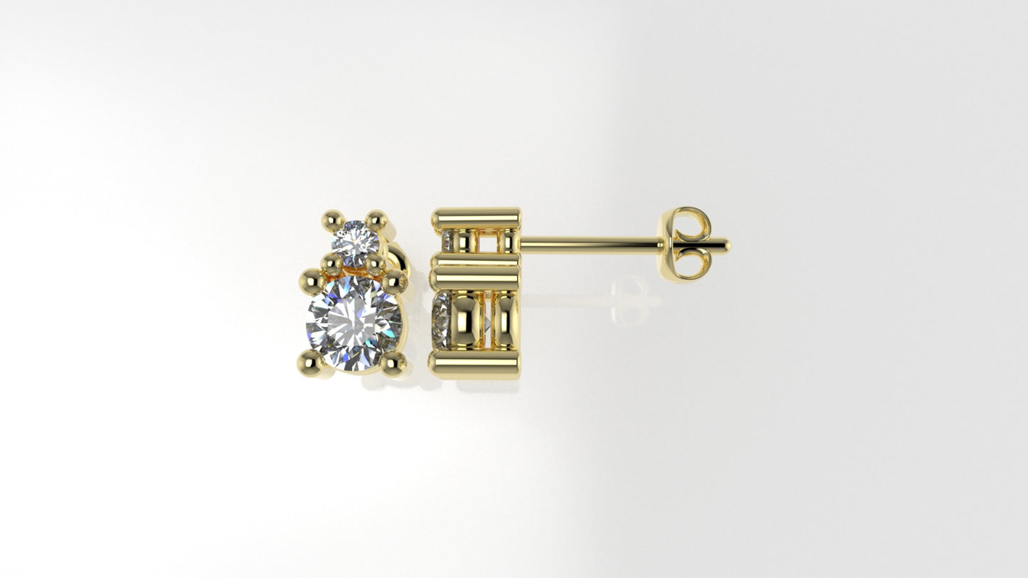 14K Gold Earrings with 4 DIAMONDS VS1, "0.50ct" "STT: 4-Prong", Push Back