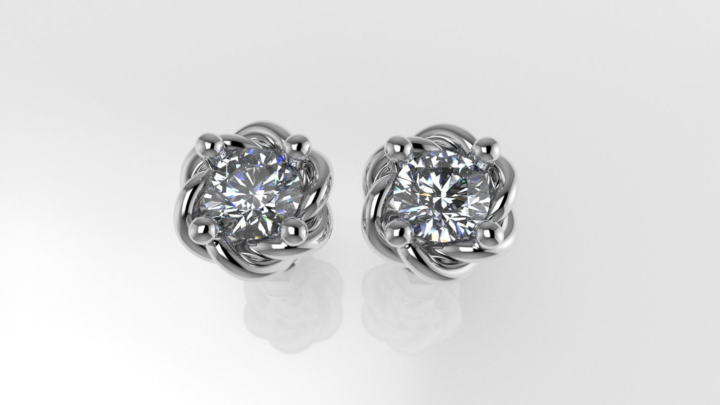 14k Earrings with 2 DIAMONDS 0.50ct, "STT: Prong", Push Back, Rope