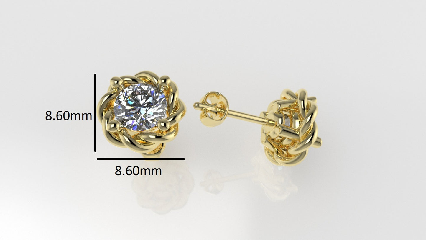 14k Earrings with 2 DIAMONDS 1.00ct, "STT: Prong", Push Back, Rope