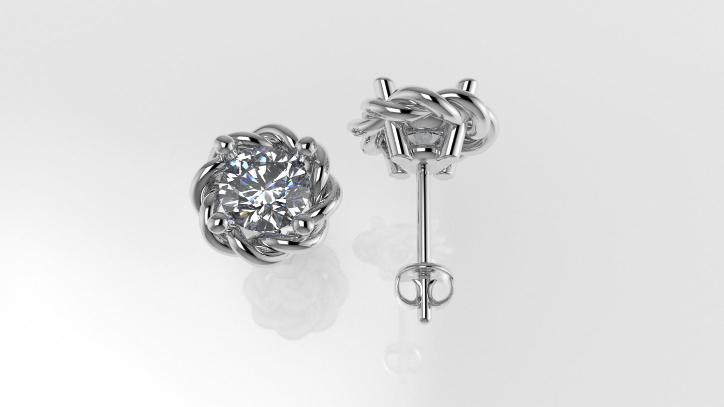 14k Earrings with 2 DIAMONDS 1.00ct, "STT: Prong", Push Back, Rope