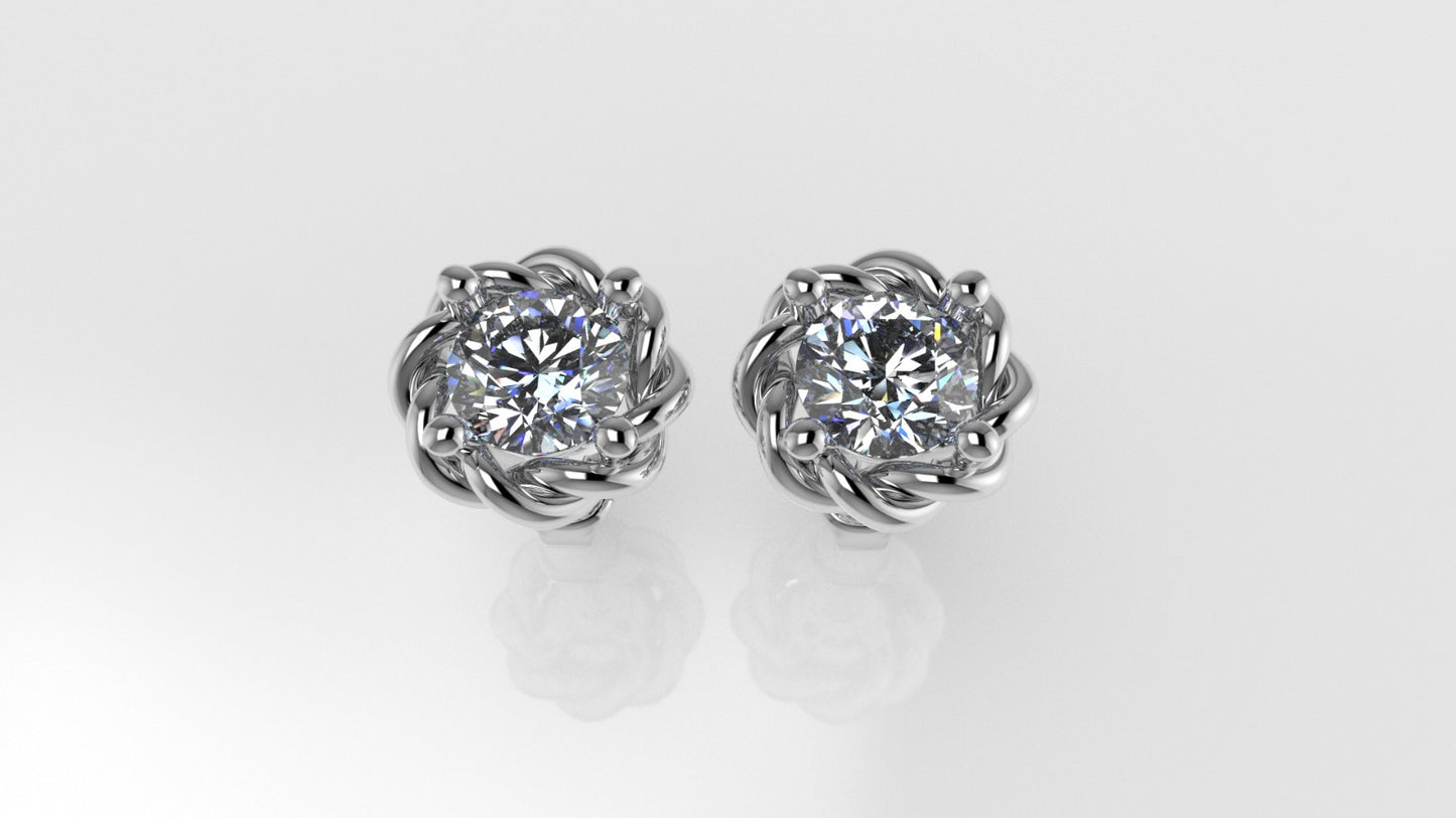 14k Earrings with 2 DIAMONDS 1.00ct, "STT: Prong", Push Back, Rope