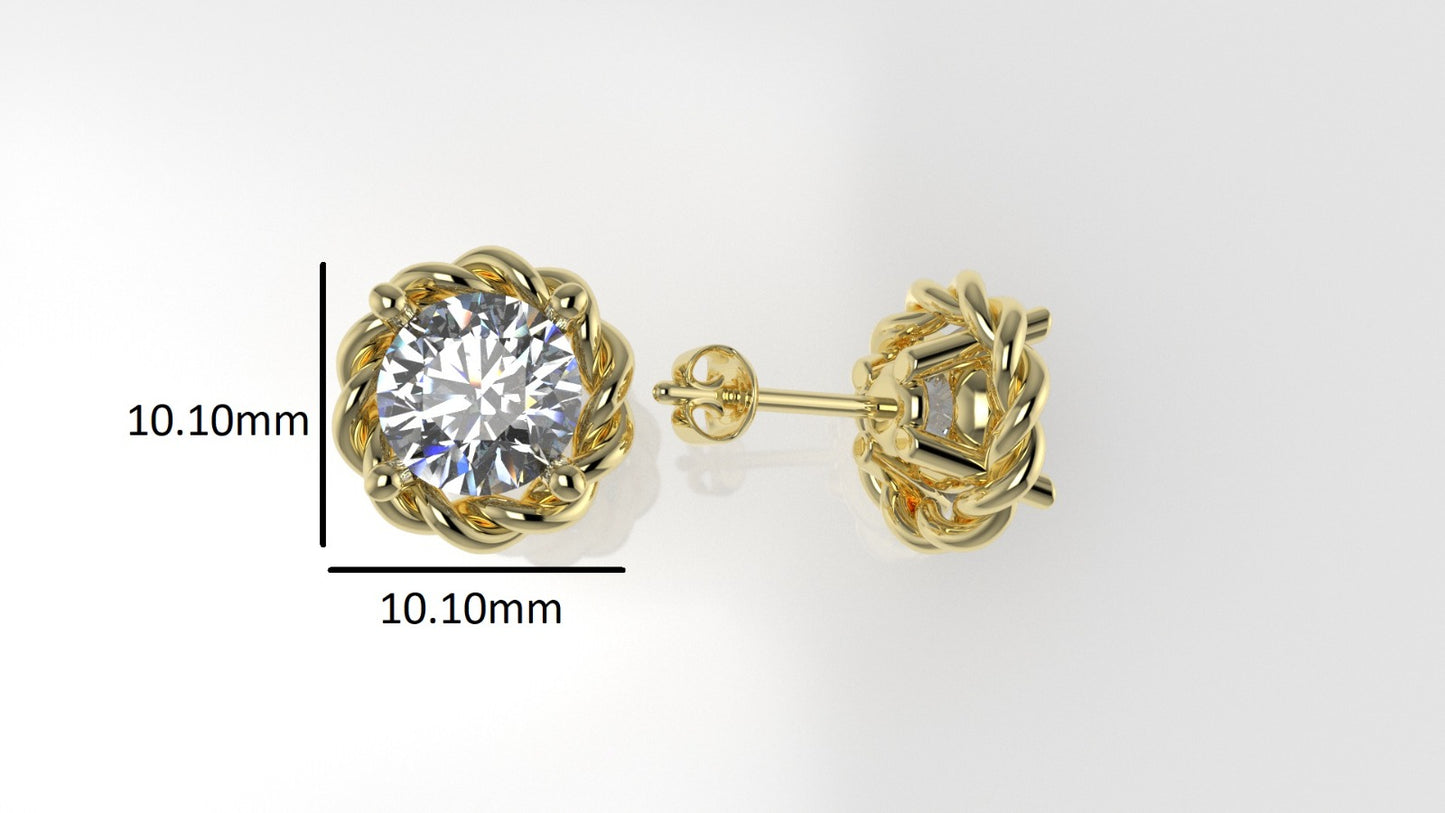14k Earrings with 2 DIAMONDS 2.00ct, "STT: Prong", Push Back, Rope