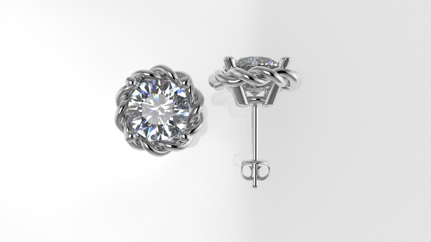 14k Earrings with 2 DIAMONDS 2.00ct, "STT: Prong", Push Back, Rope
