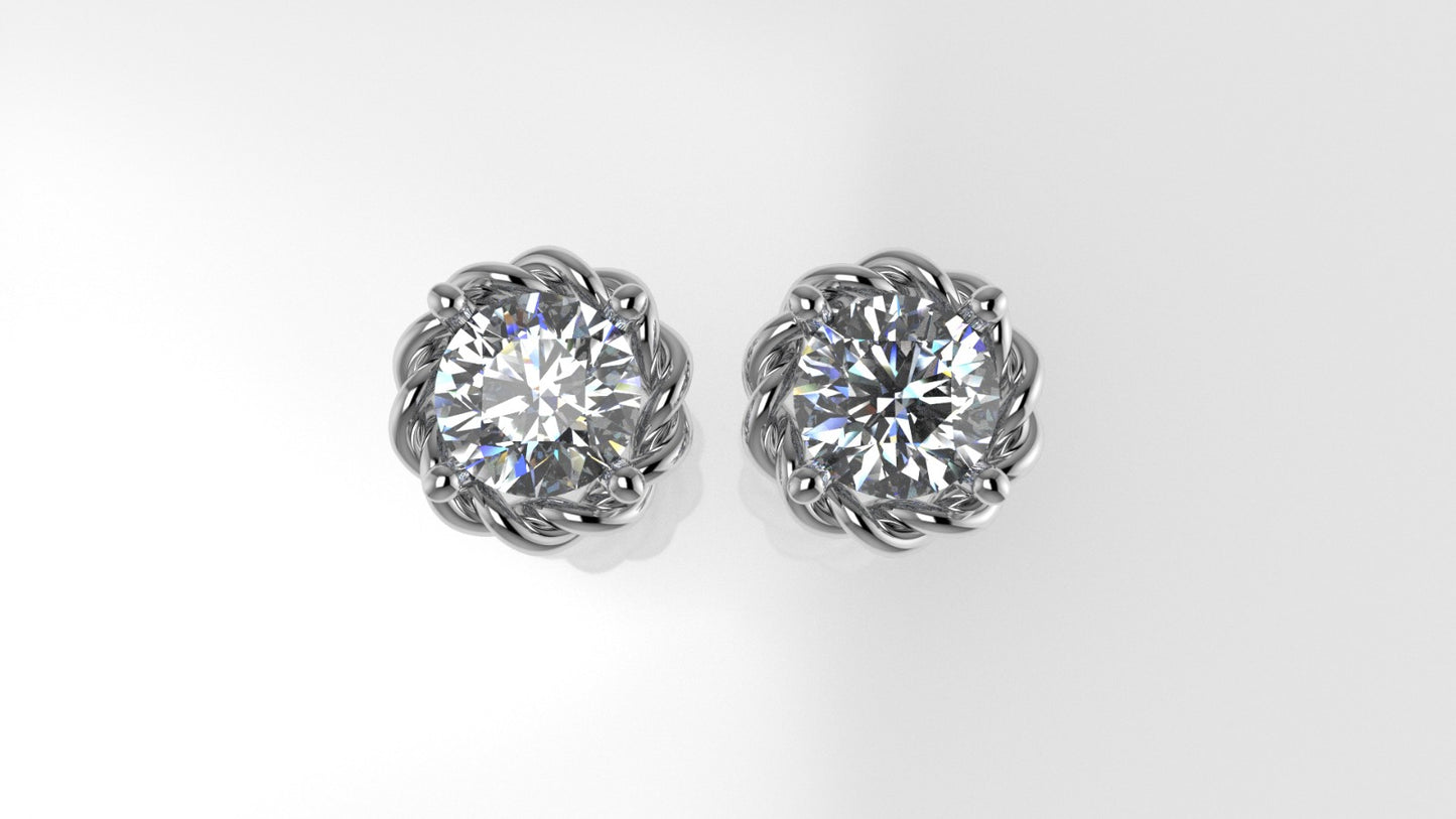 14k Earrings with 2 DIAMONDS 2.00ct, "STT: Prong", Push Back, Rope