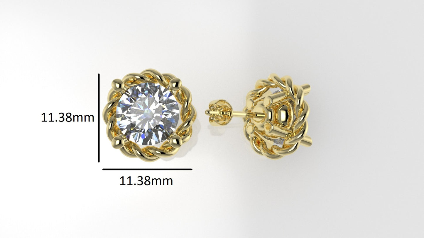 14k Earrings with 2 DIAMONDS 3.00ct, "STT: Prong", Push Back, Rope