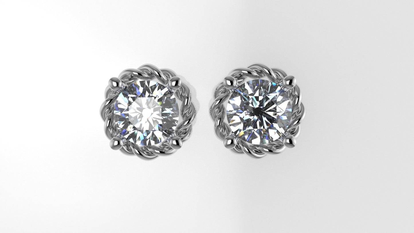14k Earrings with 2 DIAMONDS 3.00ct, "STT: Prong", Push Back, Rope