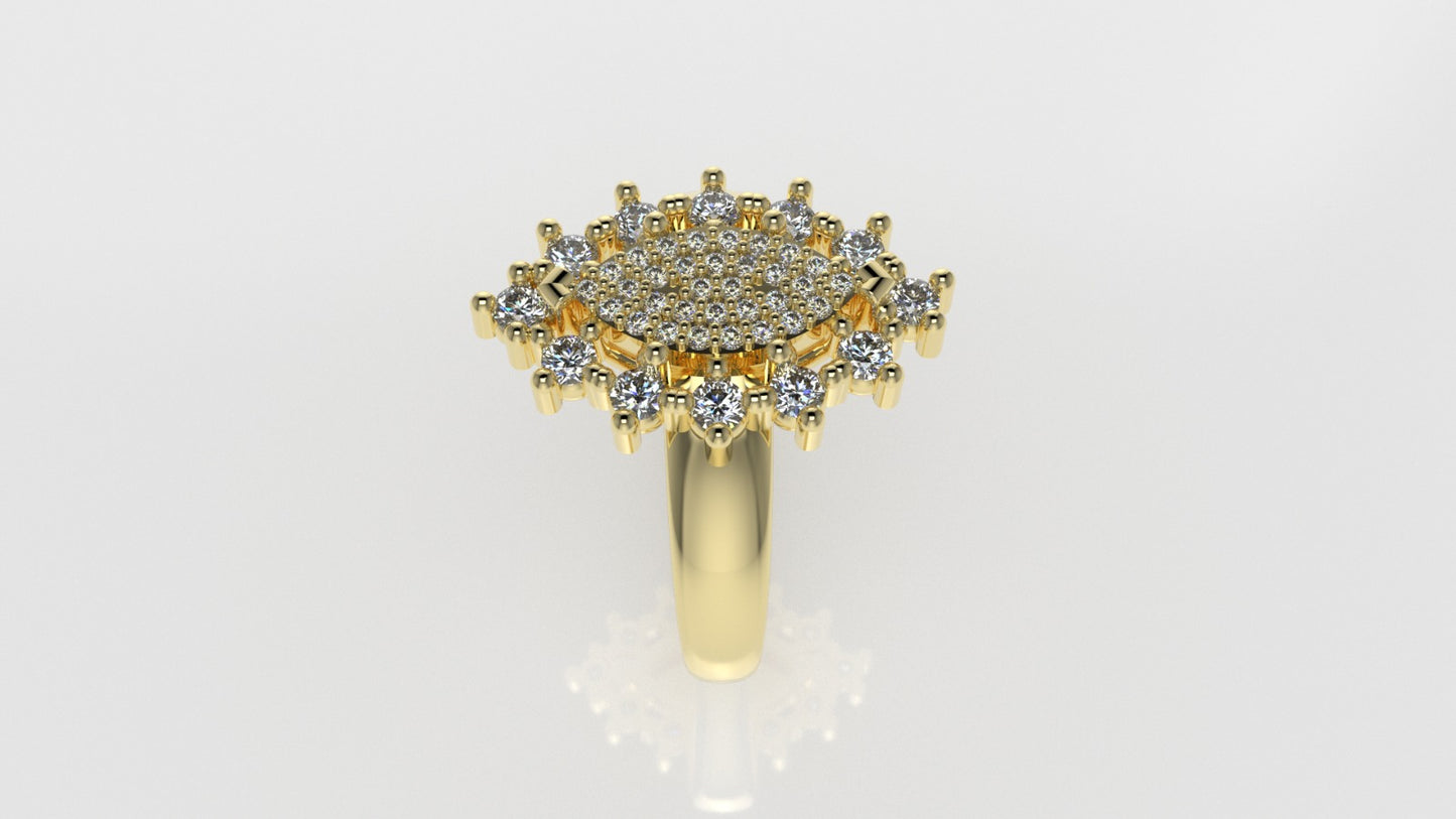 14K Gold Ring with 44 Diamonds, STT: Prong, Marquise Style