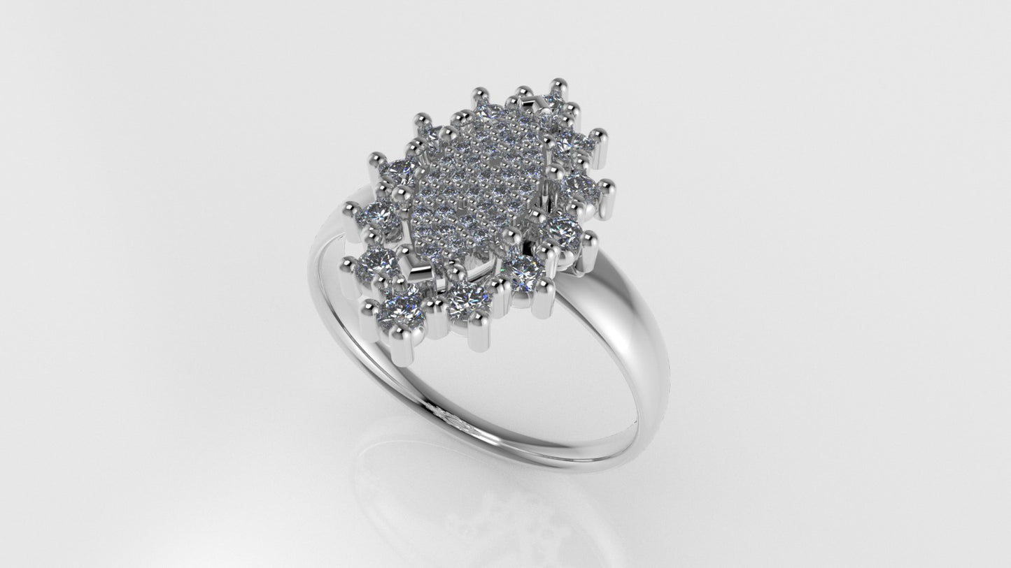14K Gold Ring with 44 Diamonds, STT: Prong, Marquise Style