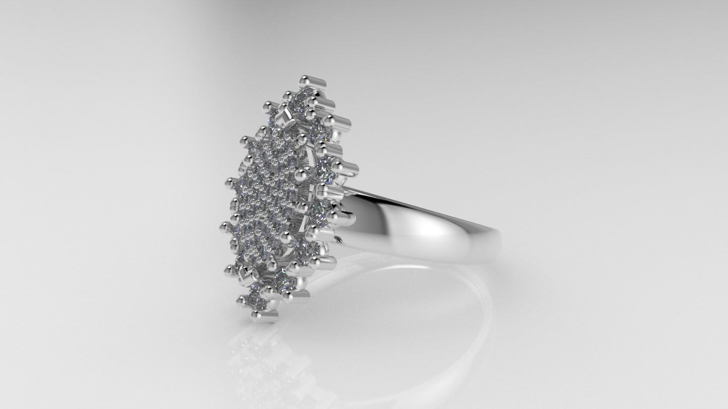 14K Gold Ring with 44 Diamonds, STT: Prong, Marquise Style