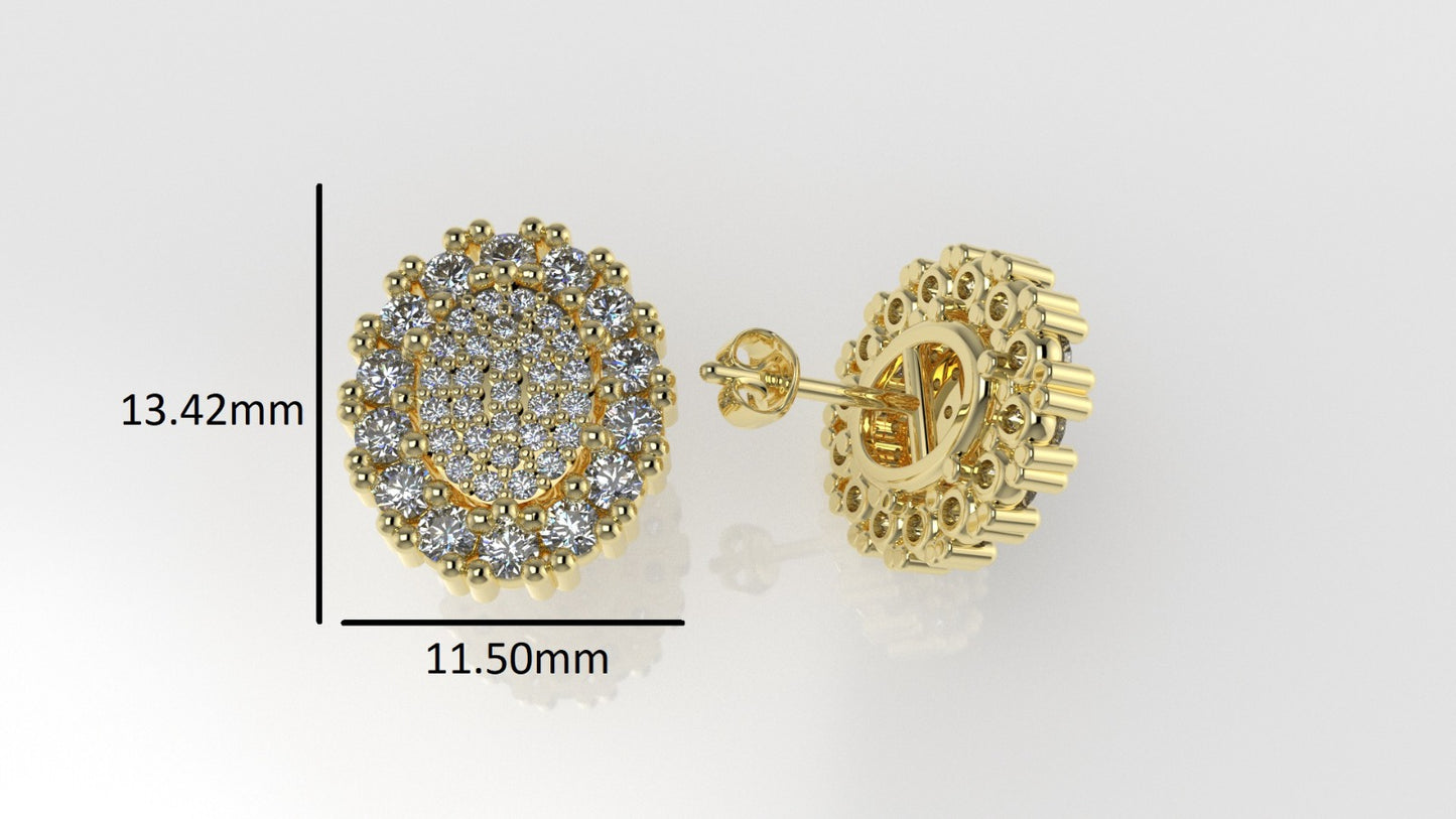 14k Earrings with 86 DIAMONDS, "STT: Prong", Push Back, Oval Style