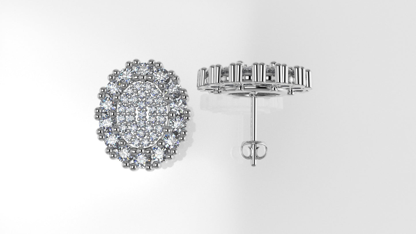 14k Earrings with 86 DIAMONDS, "STT: Prong", Push Back, Oval Style