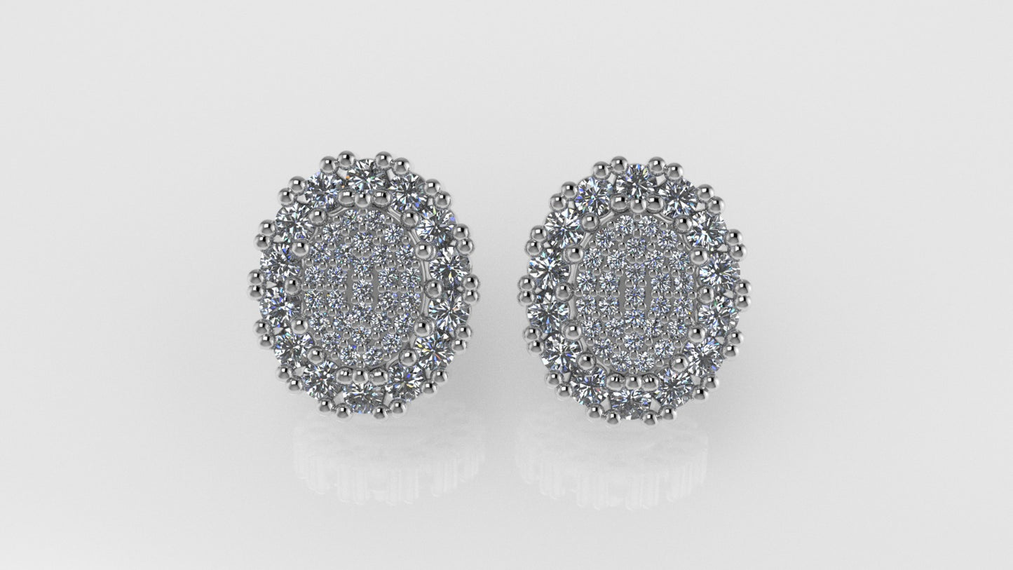 14k Earrings with 86 DIAMONDS, "STT: Prong", Push Back, Oval Style