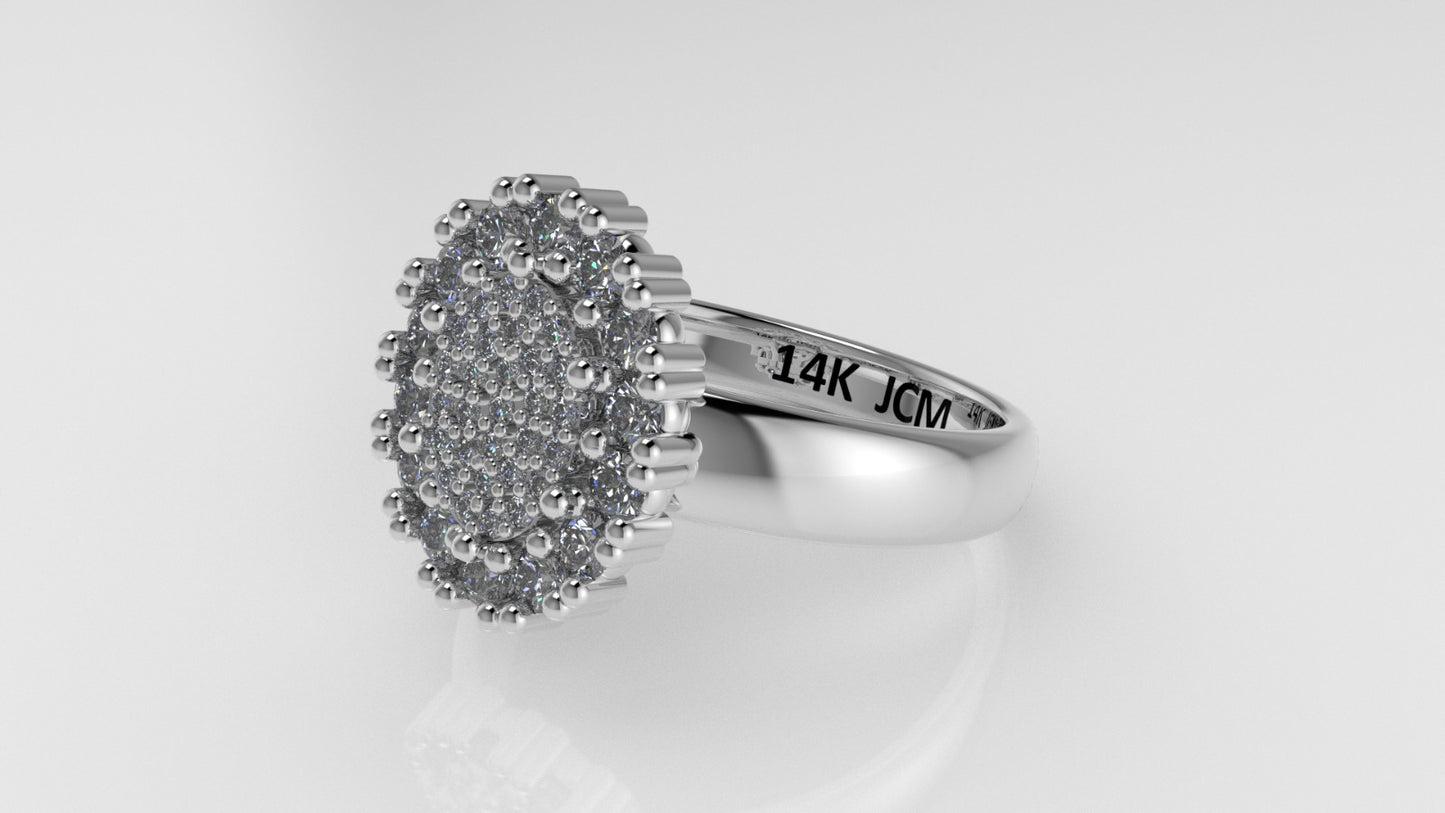 14K Ring with 43 Diamonds, STT: Prong, Oval Style