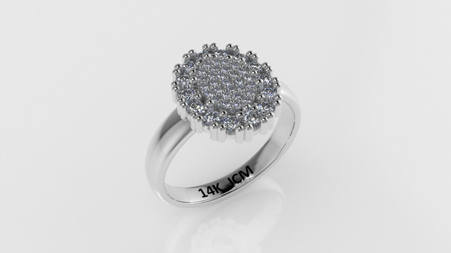14K Ring with 43 Diamonds, STT: Prong, Oval Style