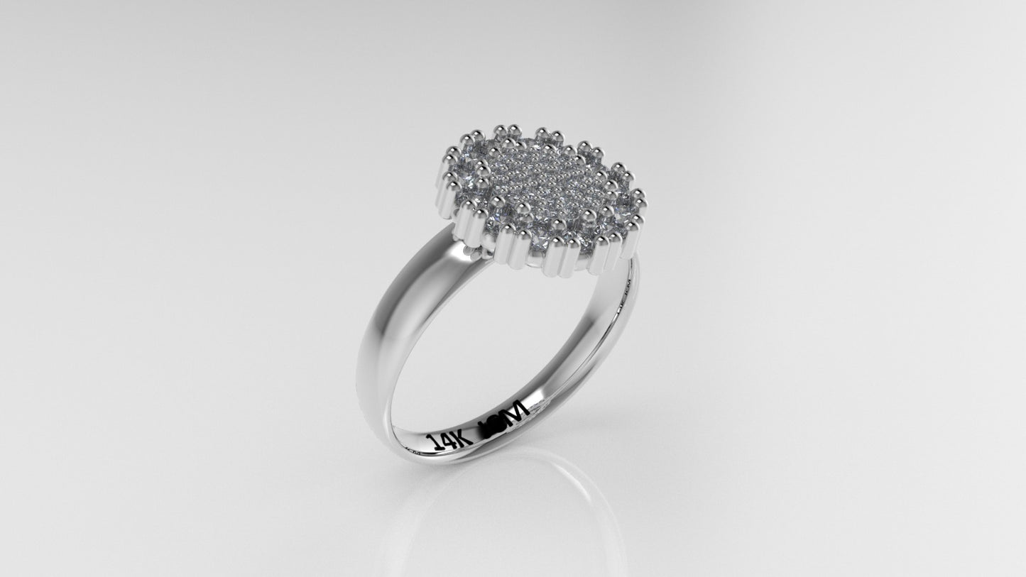 14K Gold Ring with 43 Diamonds, STT: Prong, Round Style