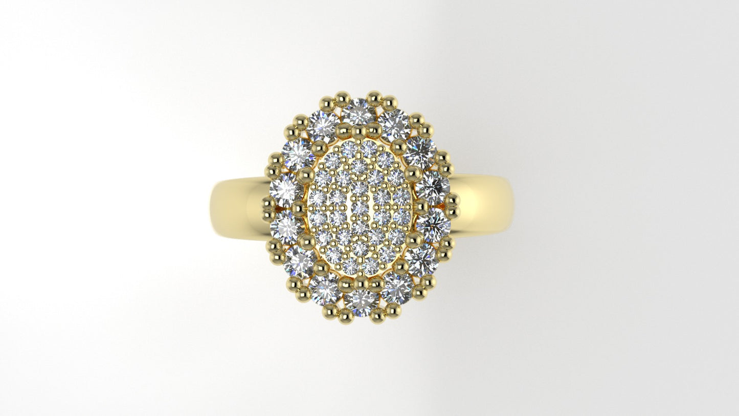 14K Ring with 43 Diamonds, STT: Prong, Oval Style