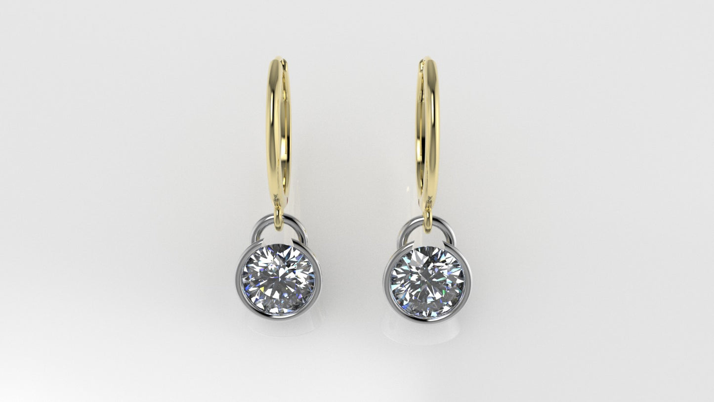 14k Gold Earrings with 2 DIAMONDS 2ct, "STT: Prong", Padlock Style