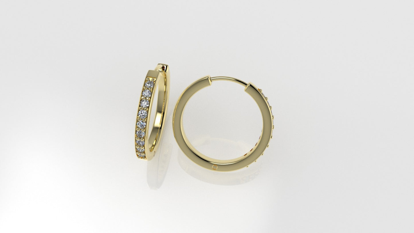 14k Gold Earrings with 18 DIAMONDS, "STT: Cut Chanel with Prongs"