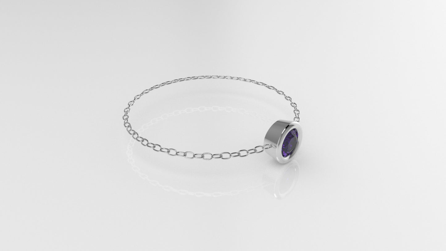 Birthstone Bezel Chain Ring with Amethyst