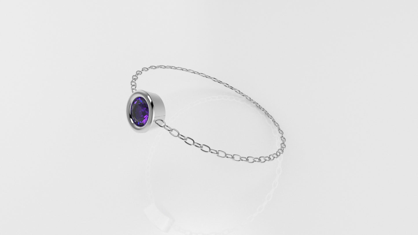 Birthstone Bezel Chain Ring with Amethyst