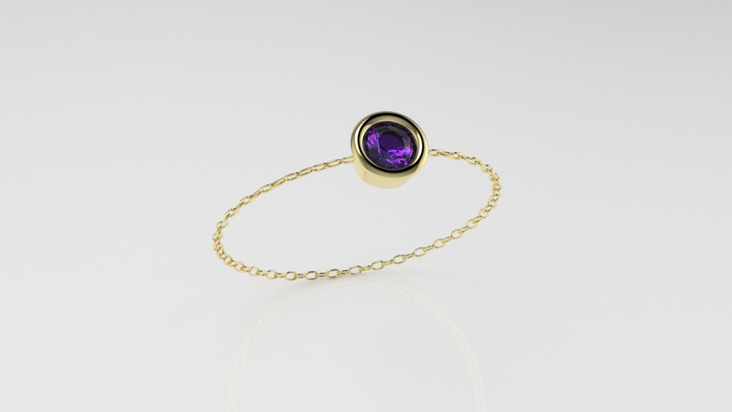 Birthstone Bezel Chain Ring with Amethyst