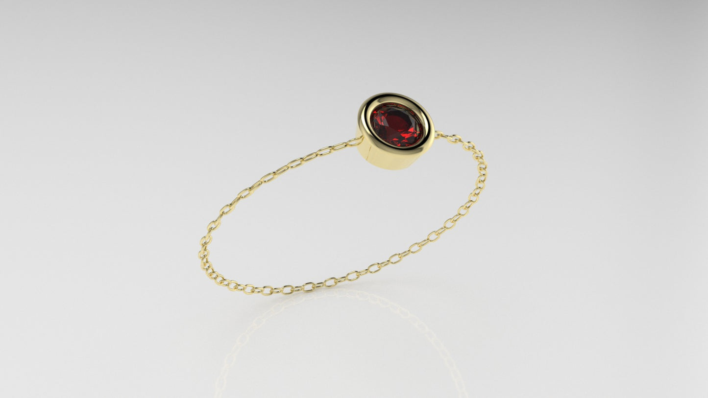 Birthstone Bezel Chain Ring with Ruby