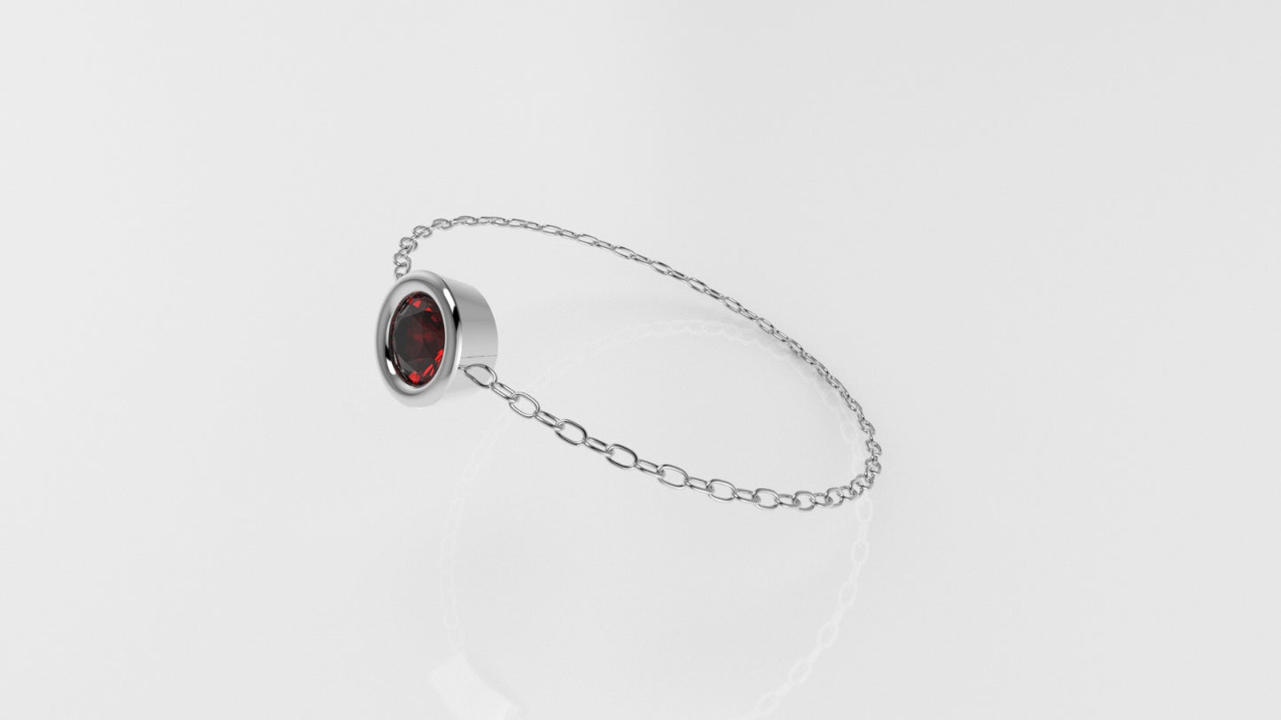 Birthstone Bezel Chain Ring with Ruby