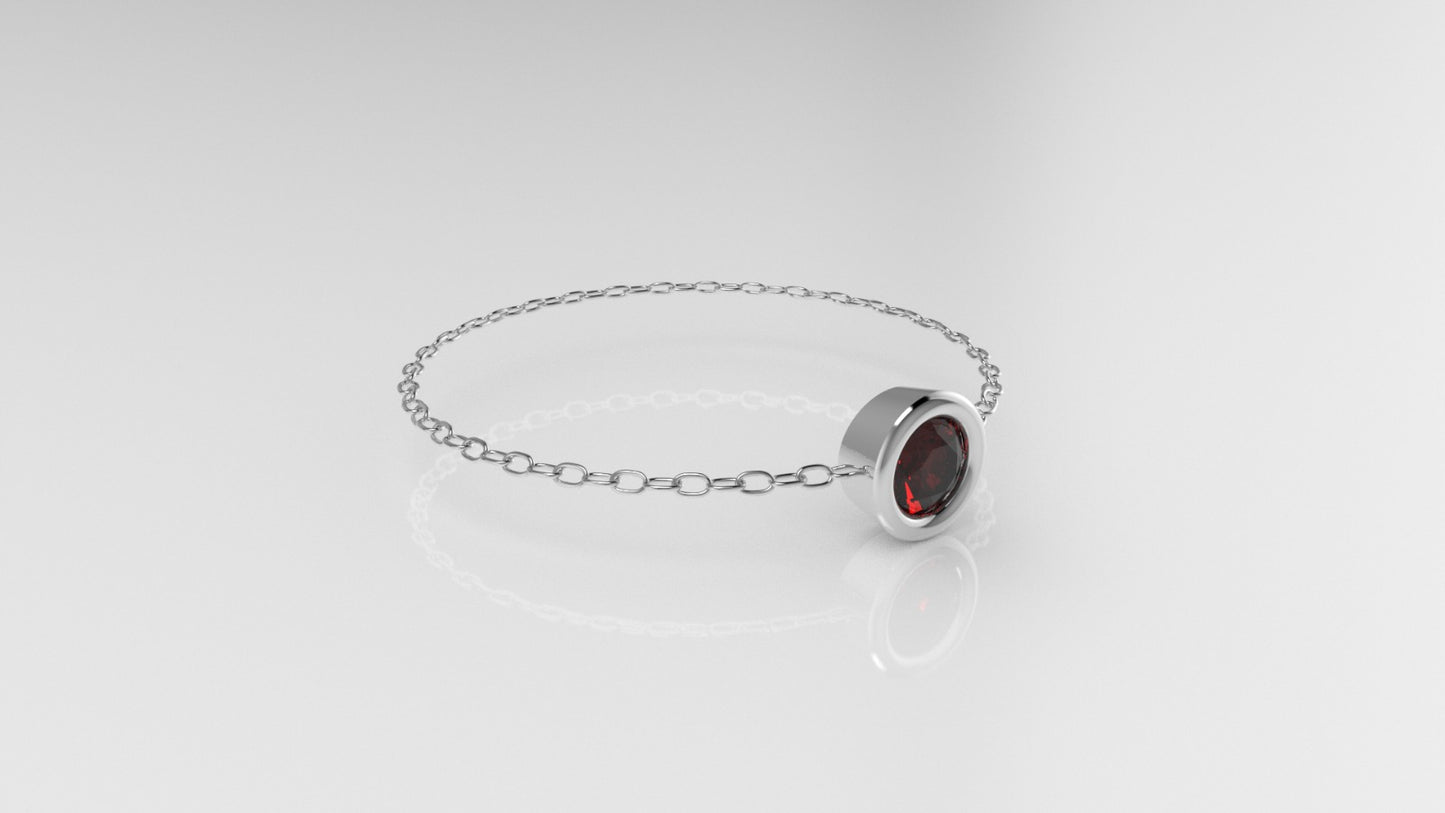 Birthstone Bezel Chain Ring with Ruby