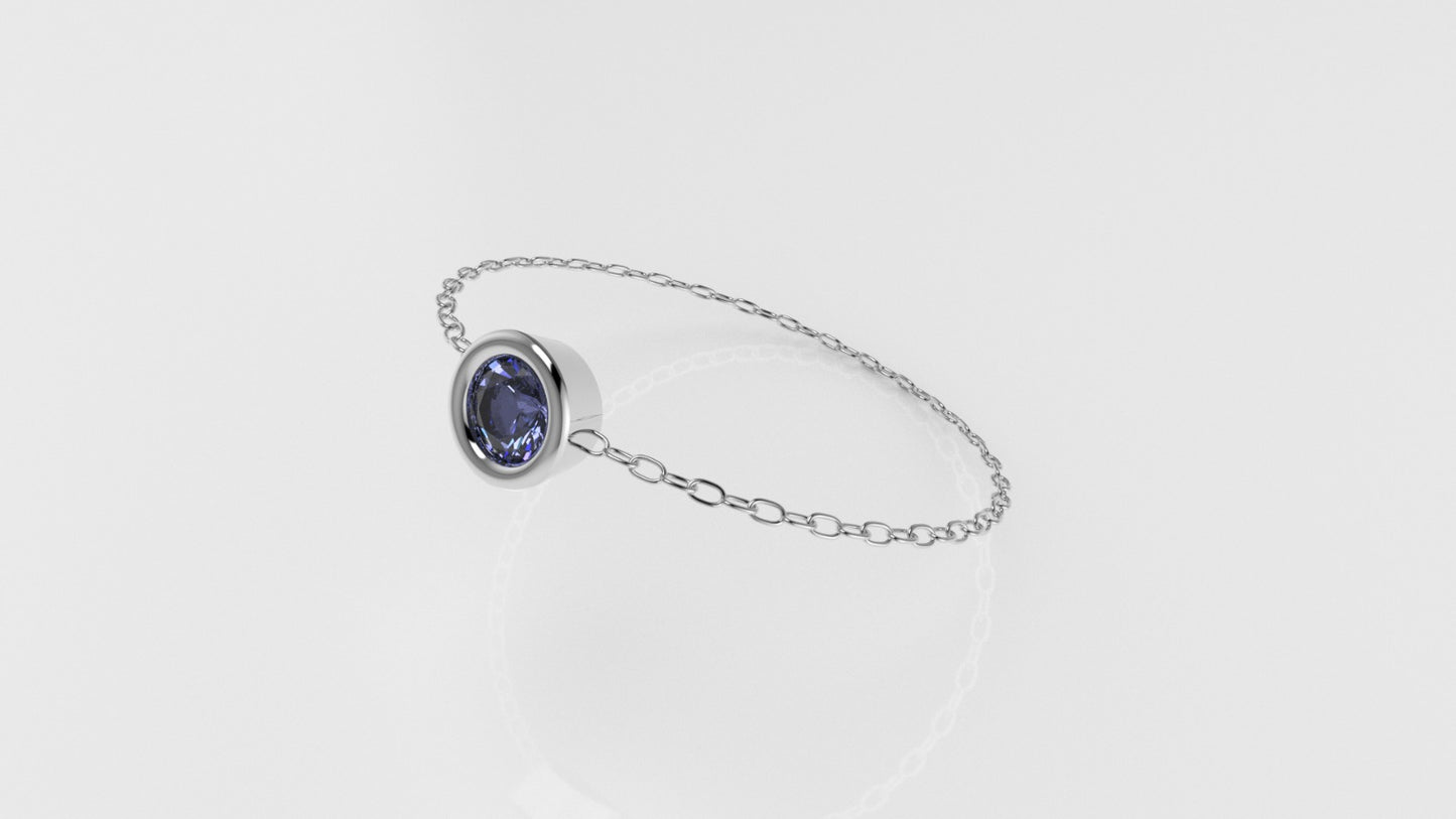 Birthstone Bezel Chain Ring with Tanzanite