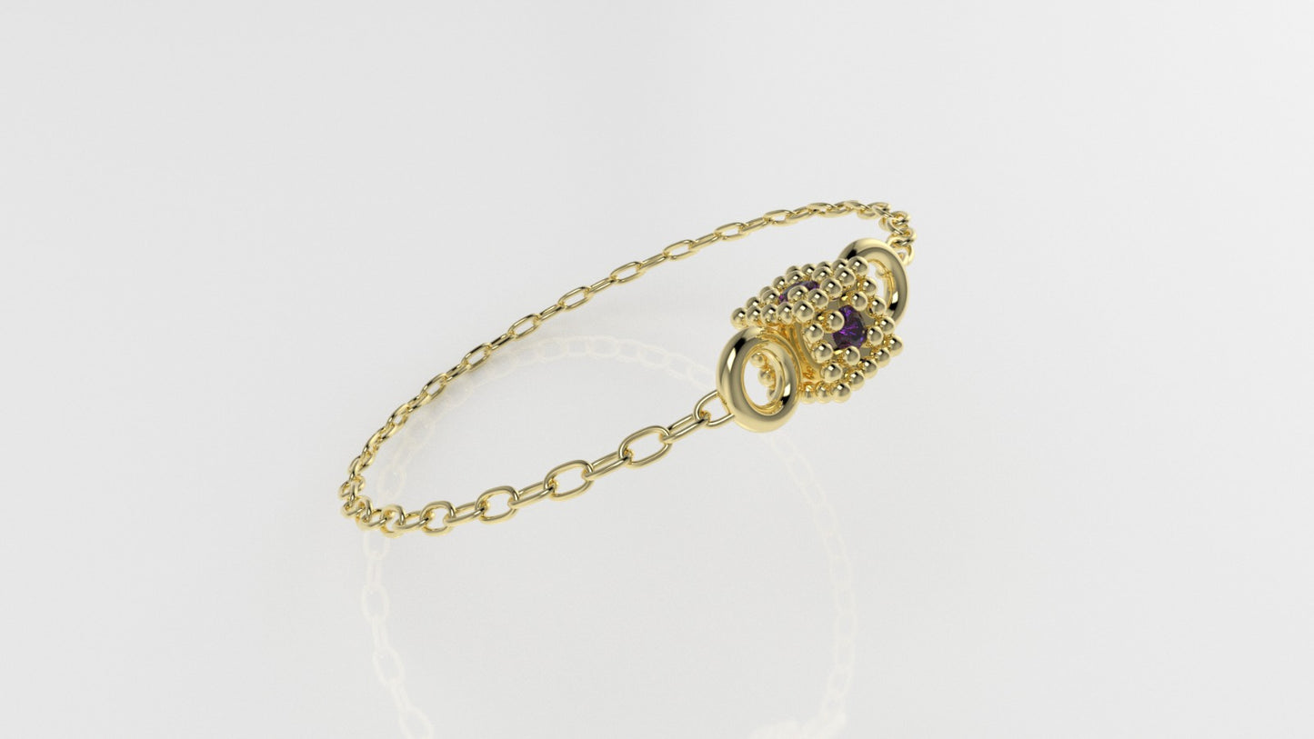 14k Birthstone Chain Ring with AMETHYST, FILIGREE