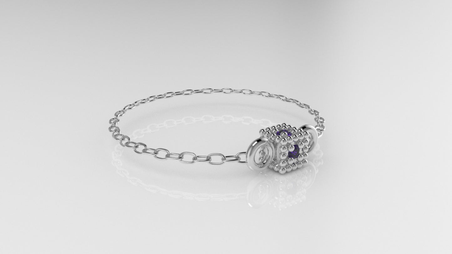 14k Birthstone Chain Ring with AMETHYST, FILIGREE