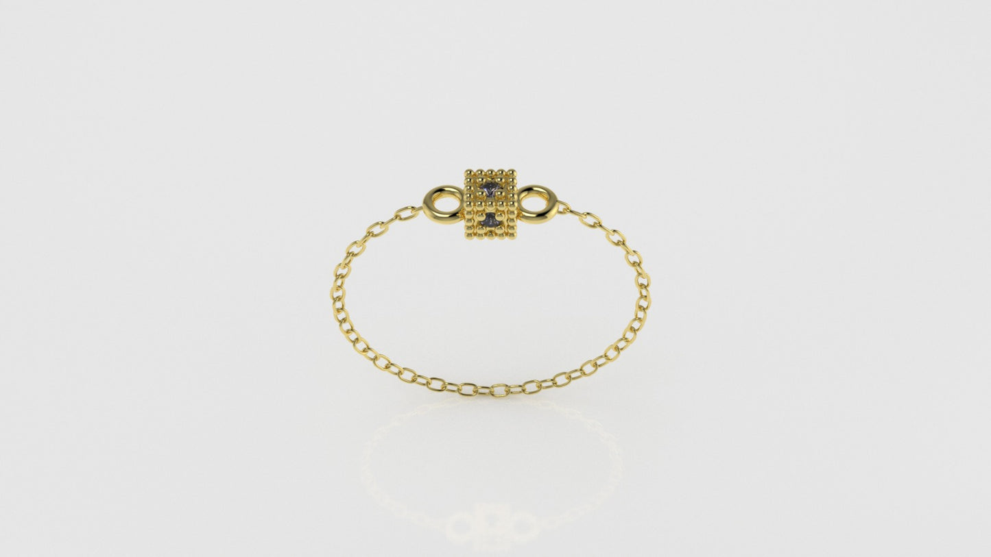 14k Birthstone Chain Ring with TANZANITE, FILIGREE