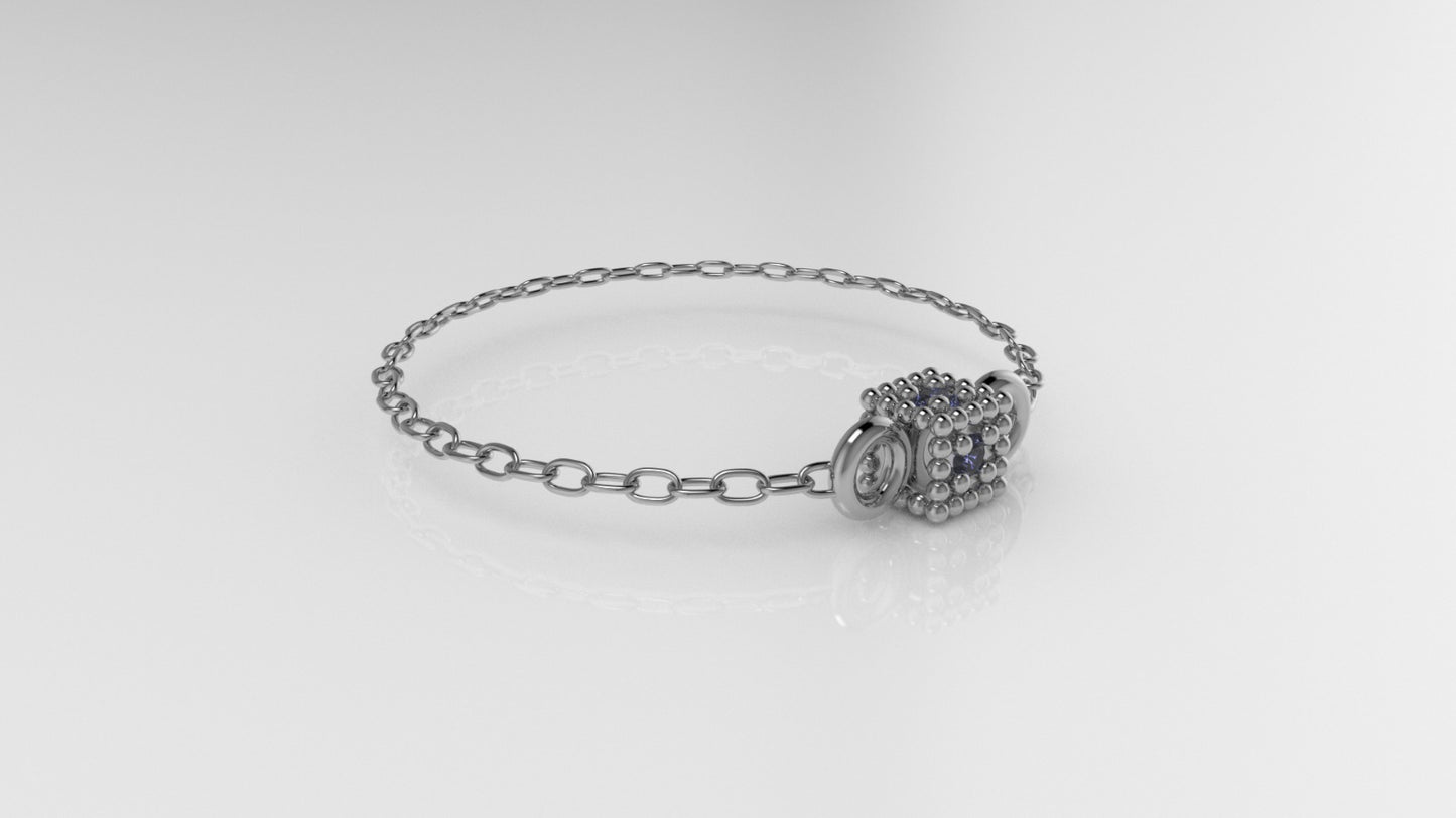 14k Birthstone Chain Ring with TANZANITE, FILIGREE