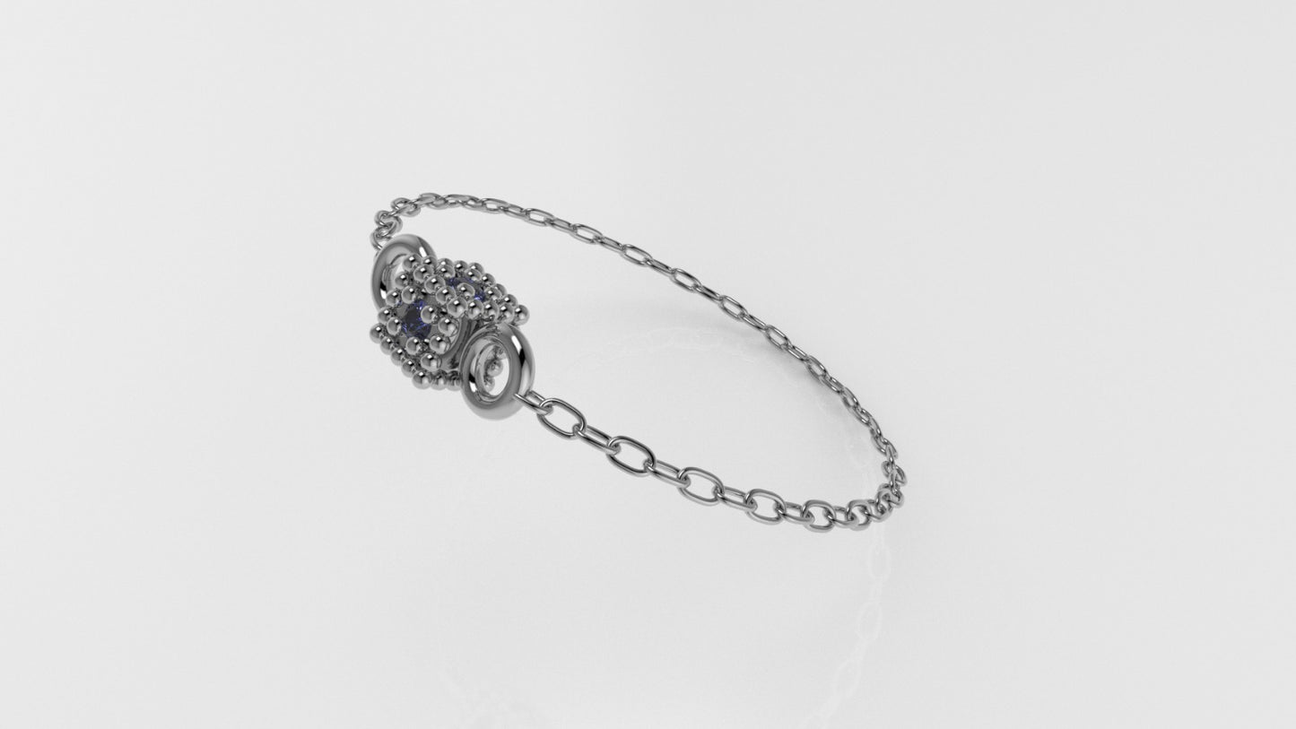 14k Birthstone Chain Ring with TANZANITE, FILIGREE