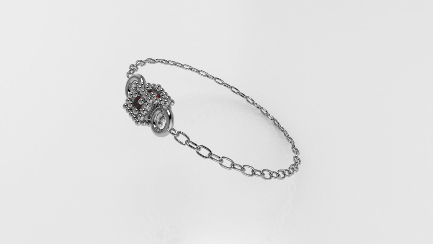 14k Birthstone Chain Ring with RUBY, FILIGREE