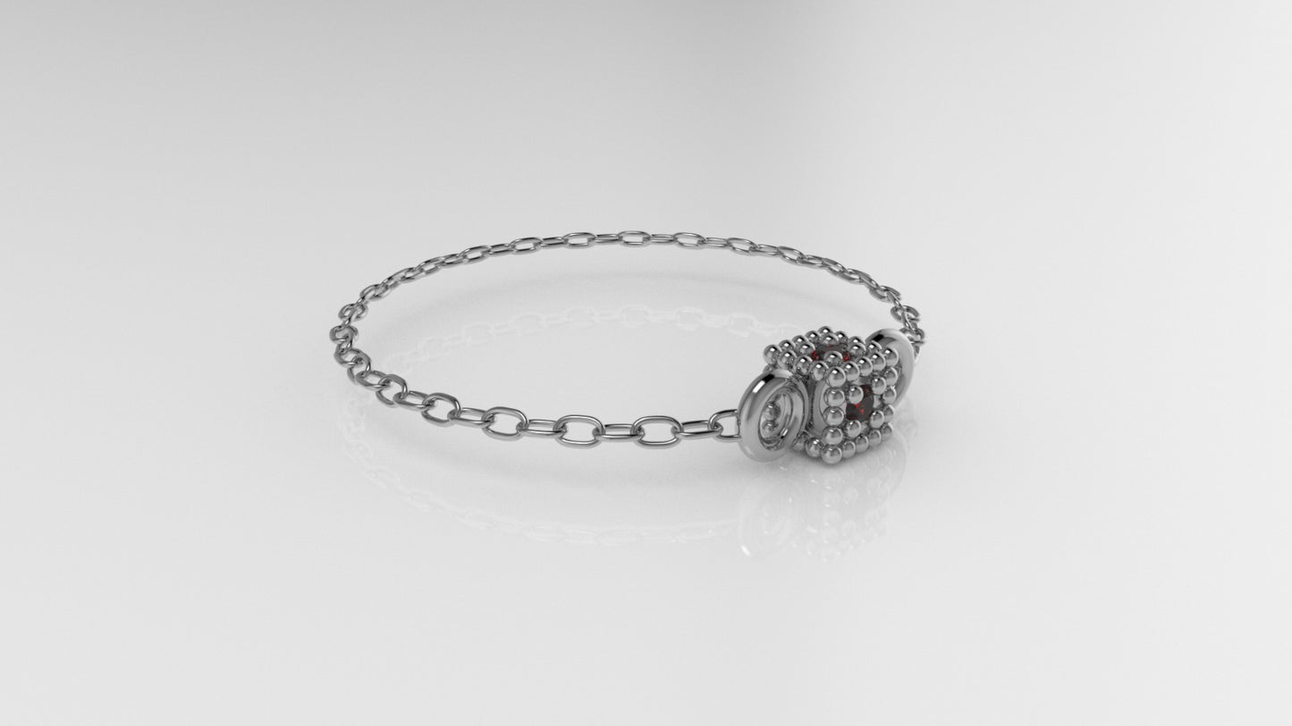 14k Birthstone Chain Ring with RUBY, FILIGREE