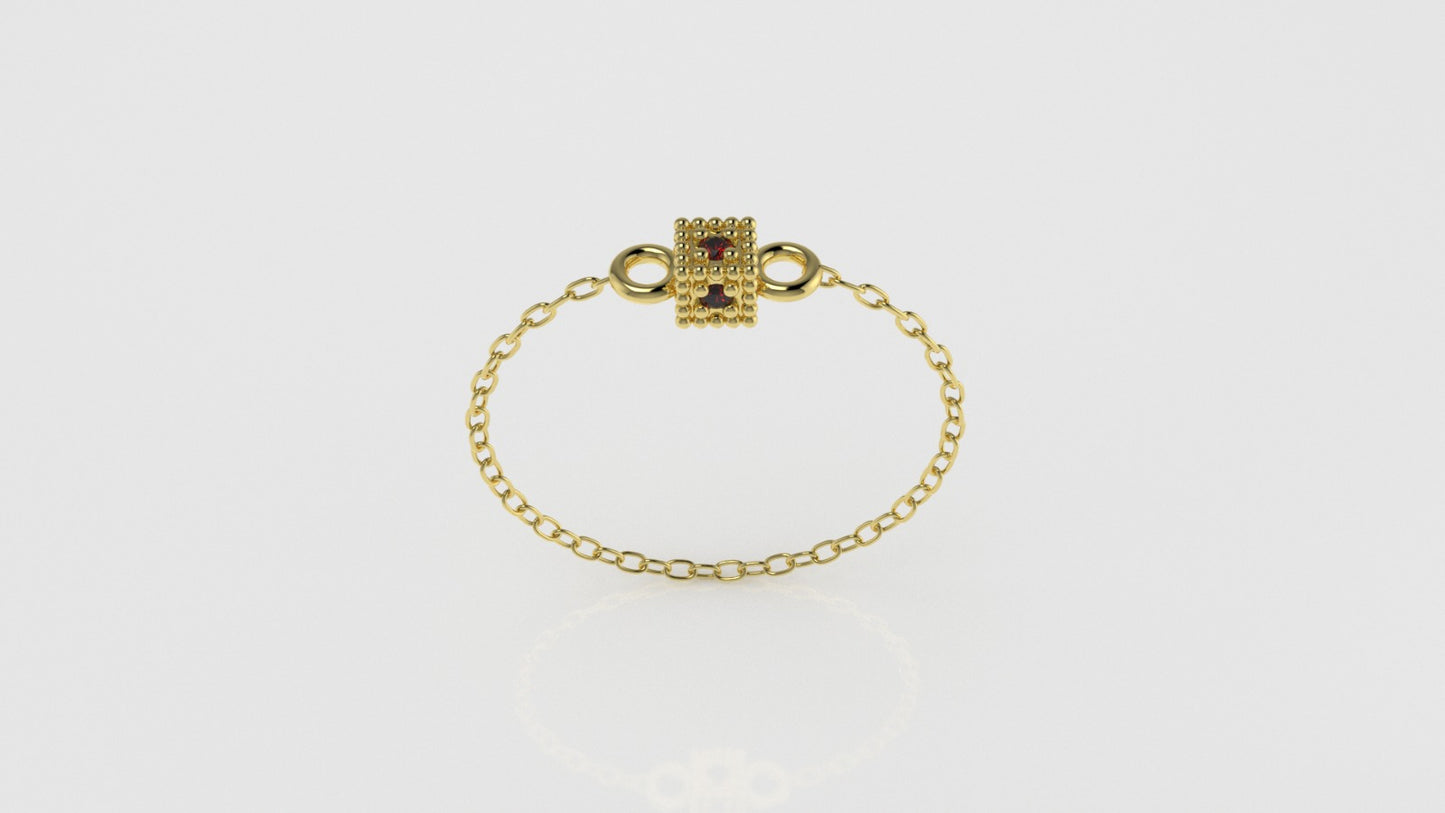 14k Birthstone Chain Ring with RUBY, FILIGREE