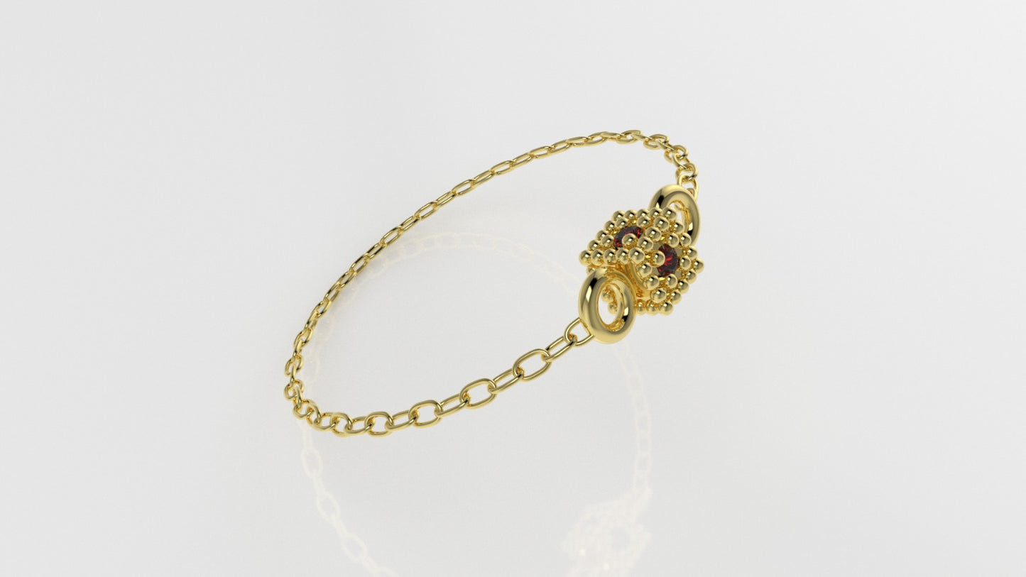 14k Birthstone Chain Ring with RUBY, FILIGREE