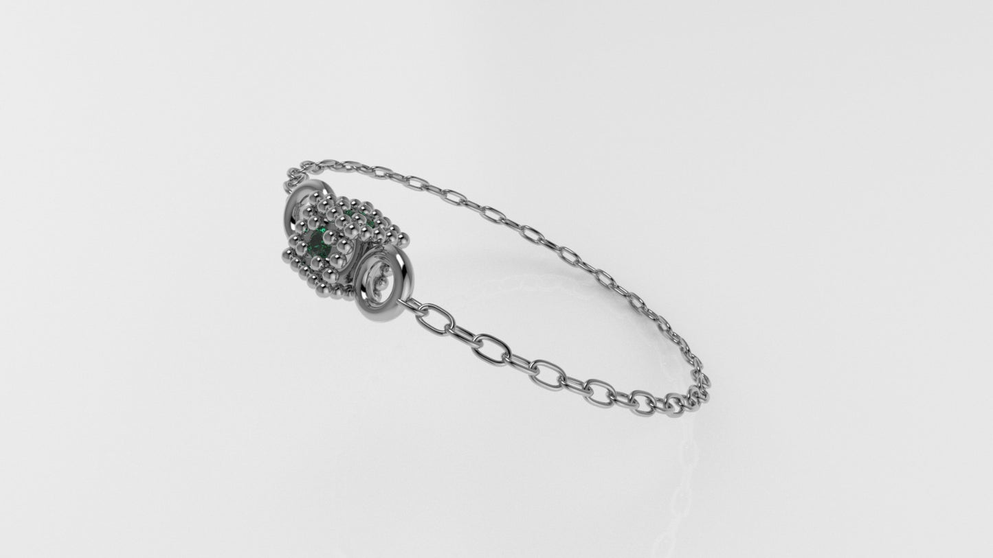 14k Birthstone Chain Ring with EMERALD, FILIGREE