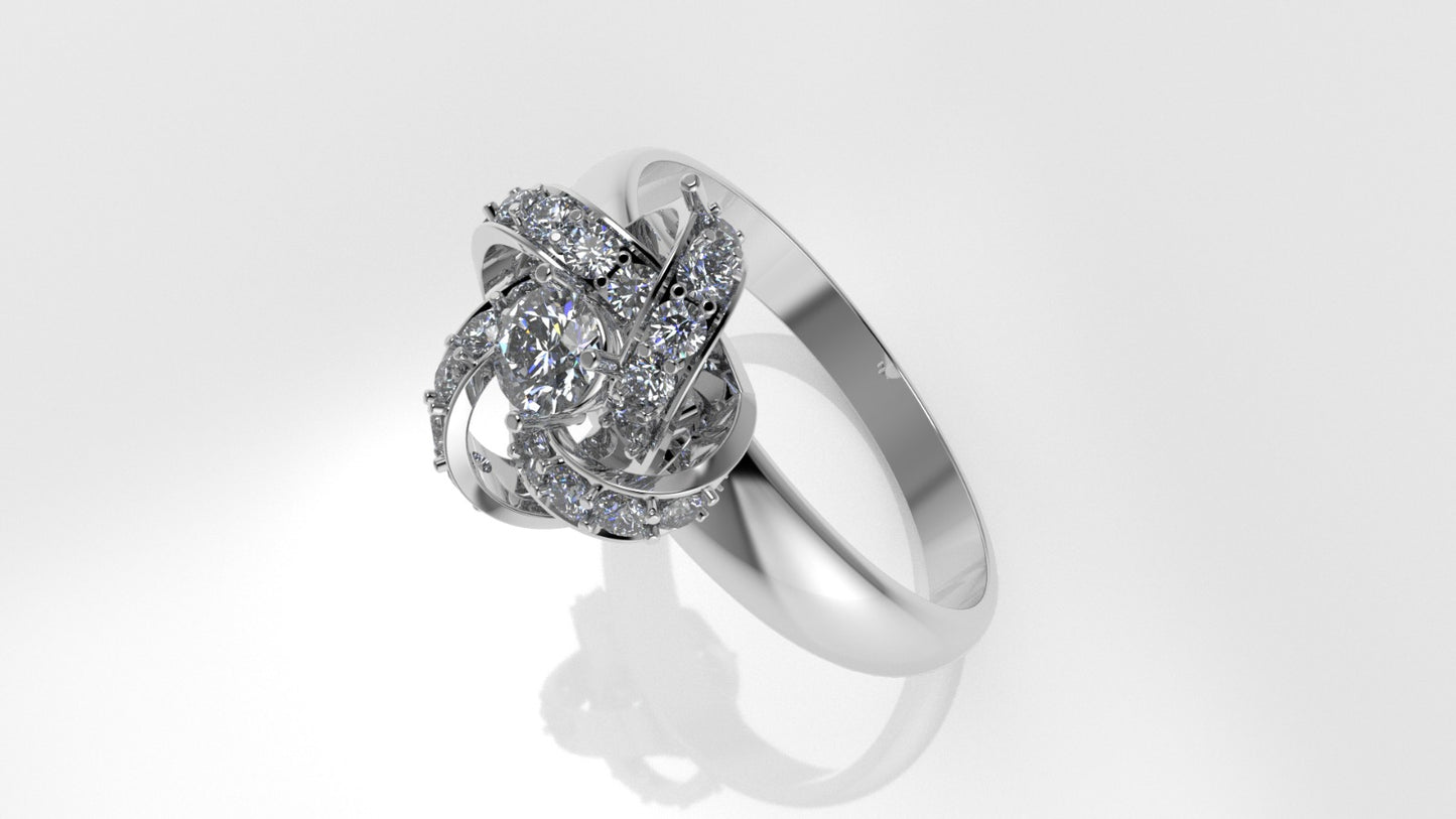14K Gold Band Ring with 21 Diamonds, STT: 4-Prong, Flower Style