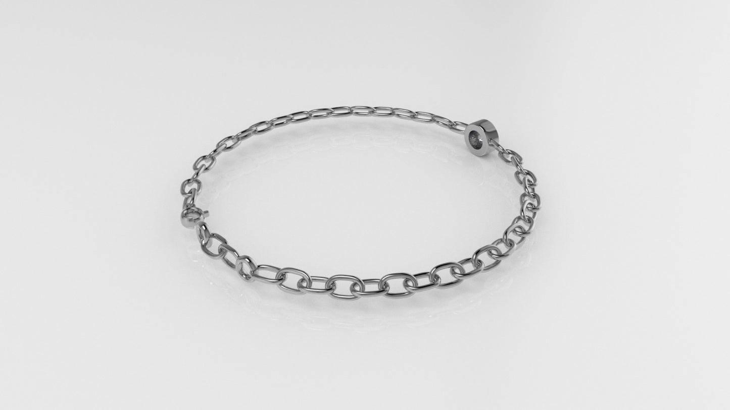 14K Gold Bracelet with 1 Diamond, "Stt: Bezel", long 7 or 7 1/2 inch