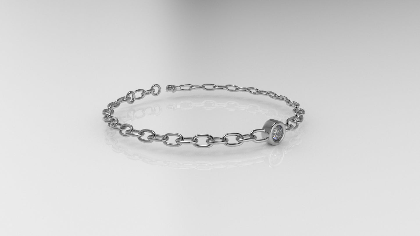 14K Gold Bracelet with 1 Diamond, "Stt: Bezel", long 7 or 7 1/2 inch