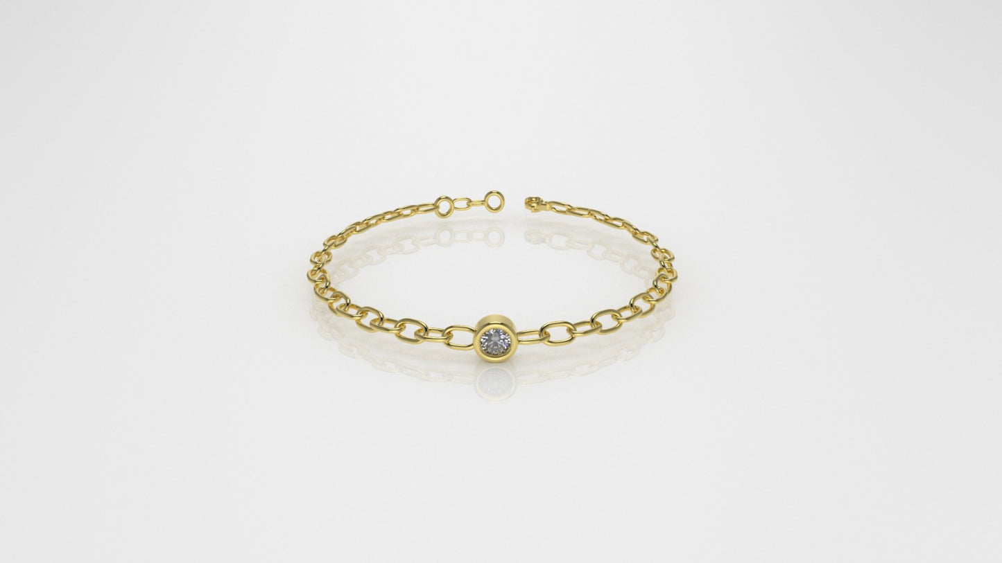 14K Gold Bracelet with 1 Diamond, "Stt: Bezel", long 7 or 7 1/2 inch