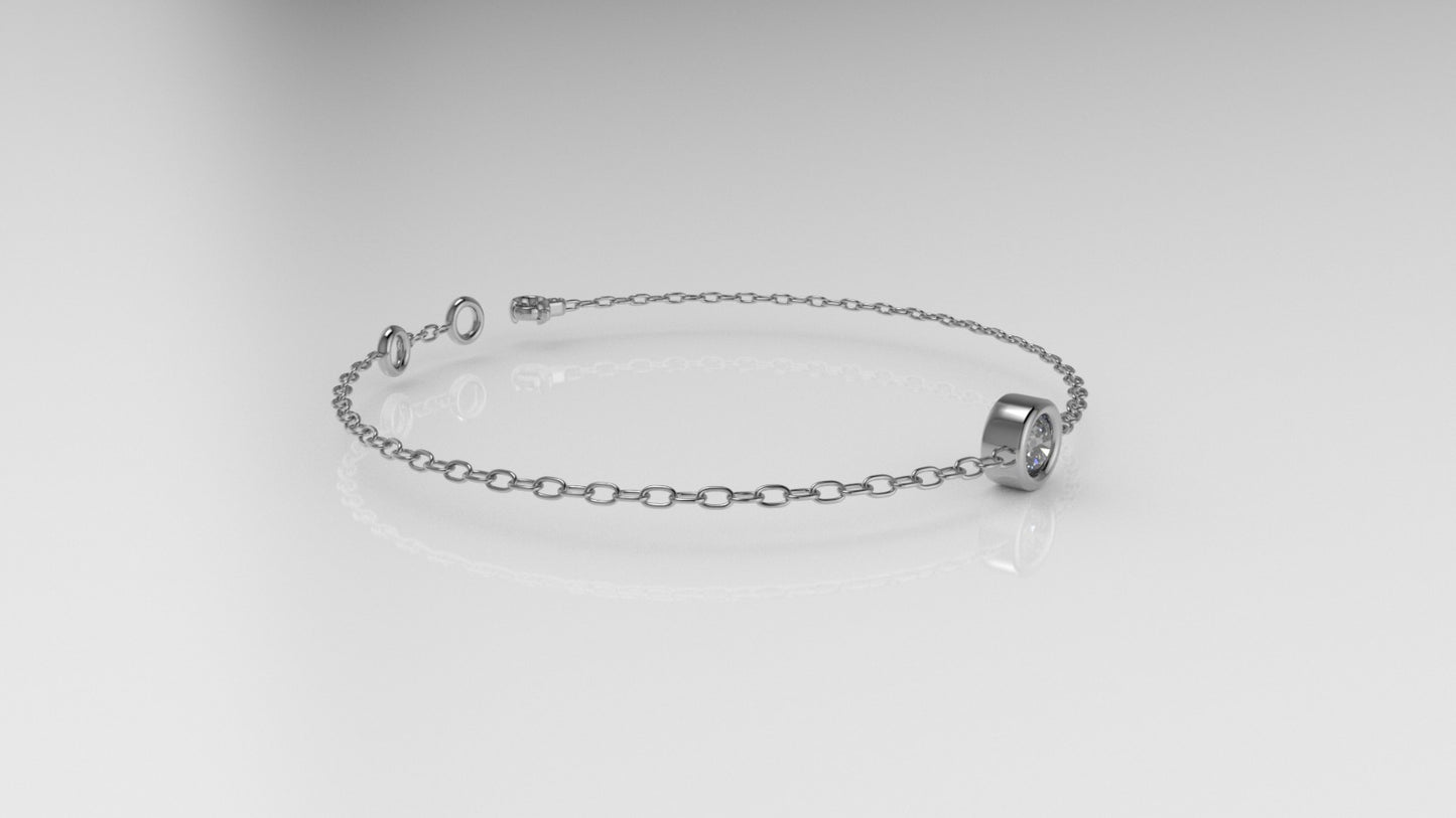 14K Bracelet with 1 Diamond, "Stt: Bezel", long 7 or 7 1/2 inch