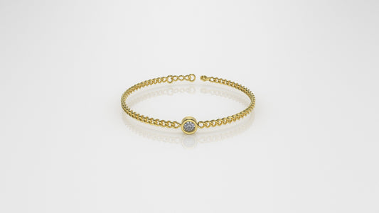 14K Gold Cuban Bracelet with 1 Diamond, "Stt: Bezel", long 7 or 7 1/2 inch