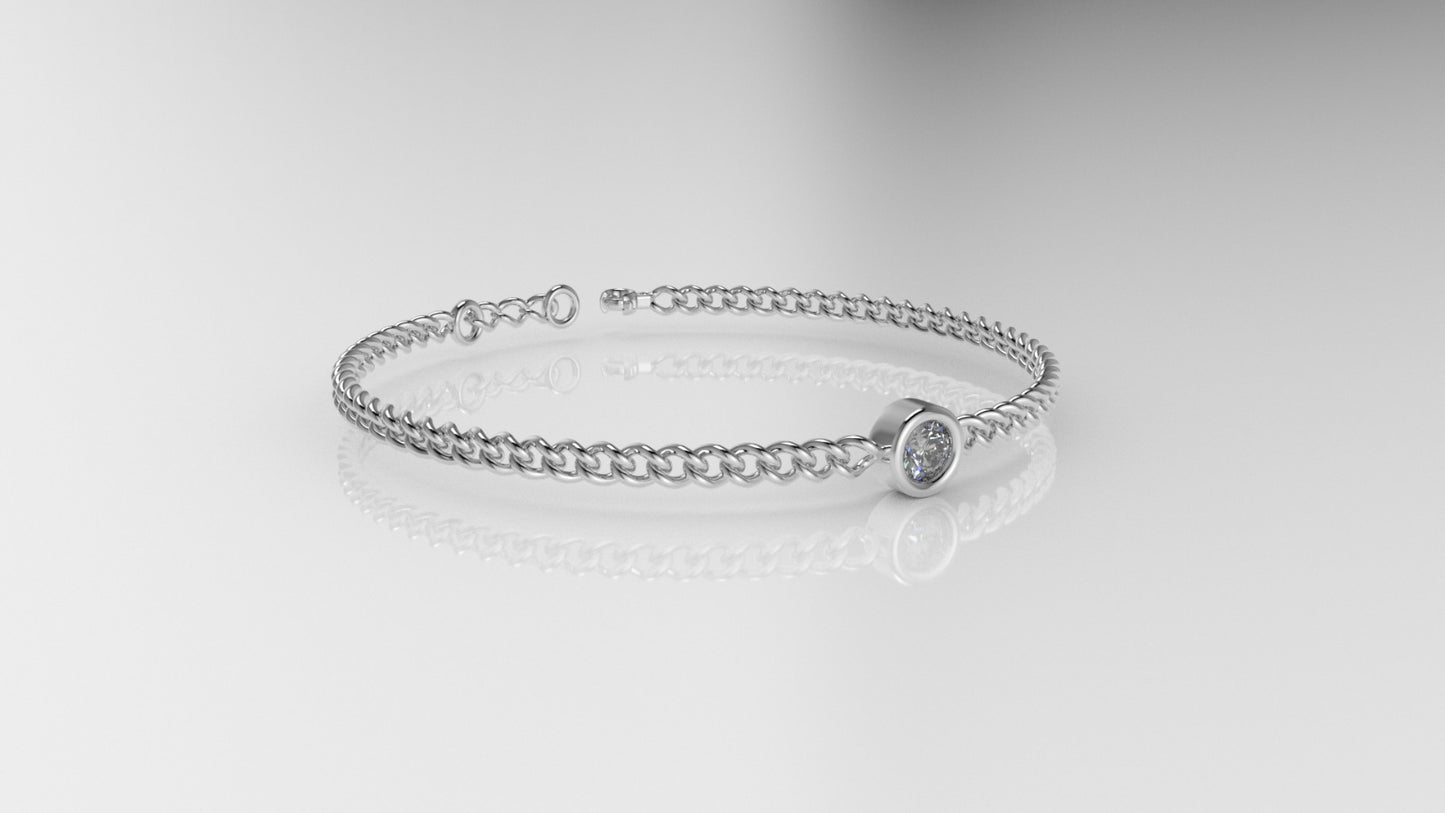 14K Gold Cuban Bracelet with 1 Diamond, "Stt: Bezel", long 7 or 7 1/2 inch