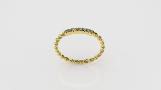 14K Gold Ring with 8 Diamonds, STT: Cut Split, Rope
