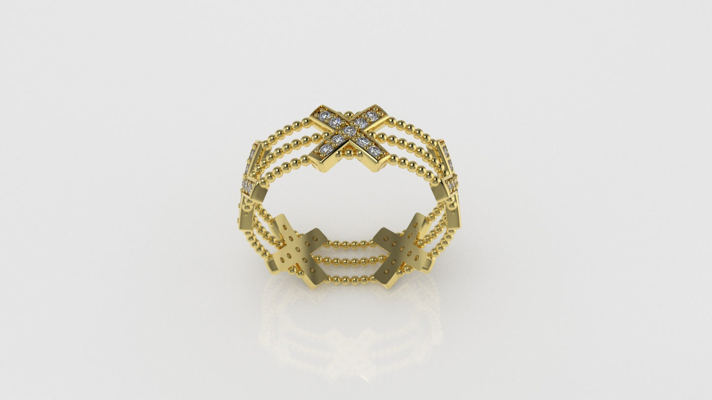 14K Gold Ring with 45 Diamonds, STT: Prong, Cut Chanel, "5X Style"